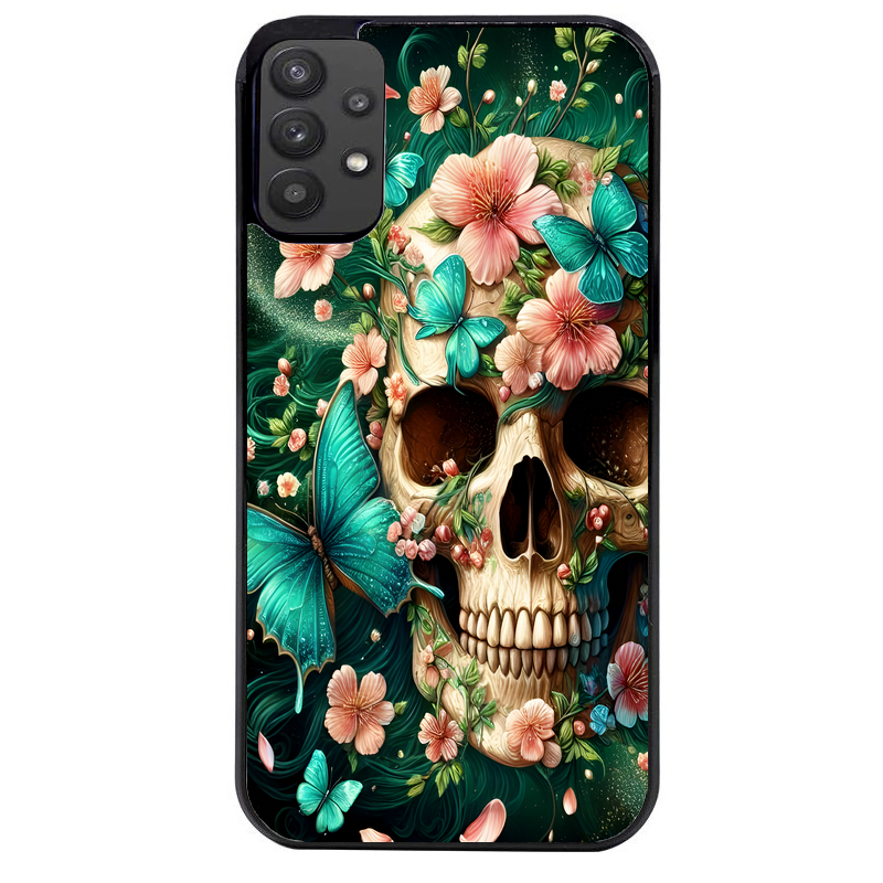 Coque noire taperso pour galaxy A22 A32 A52 A52S 4G 5G  avec motif tete de mort skull printemps protection antichoc personnalisée