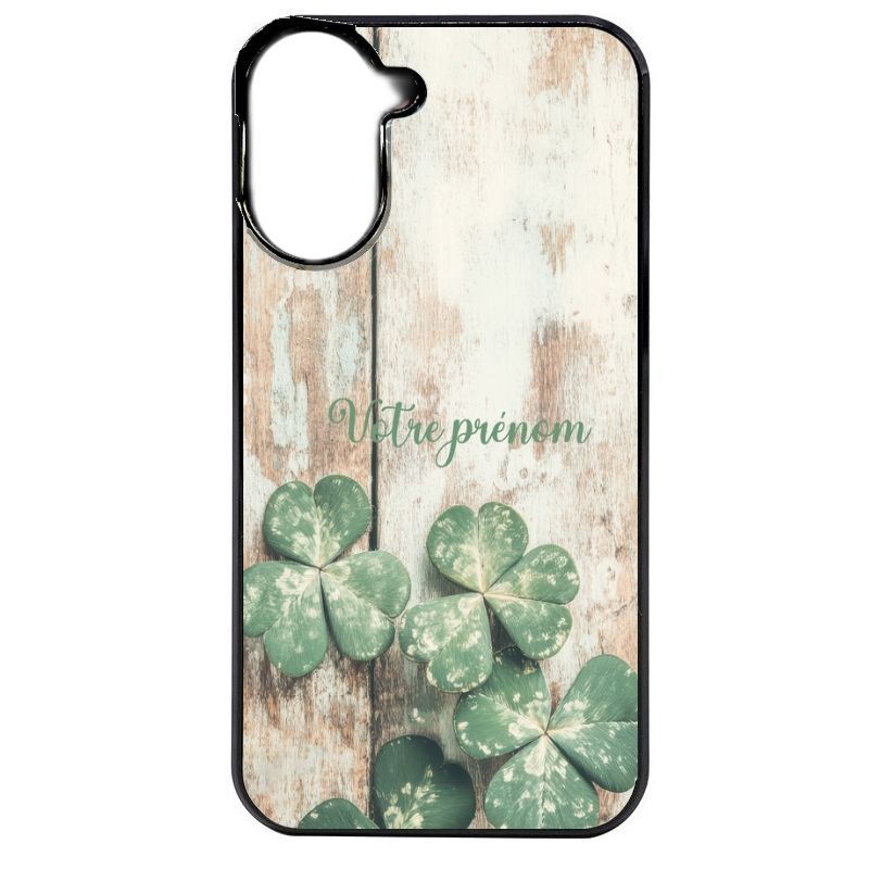 Coque noire taperso pour POCO C71 4G avec motif bois et trefle personnalisee protection antichoc personnalisée
