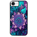 Coque noire taperso pour Iphone 16 16E PLUS MAX PRO avec motif tropical mandala et fleur violet protection antichoc personnalisée