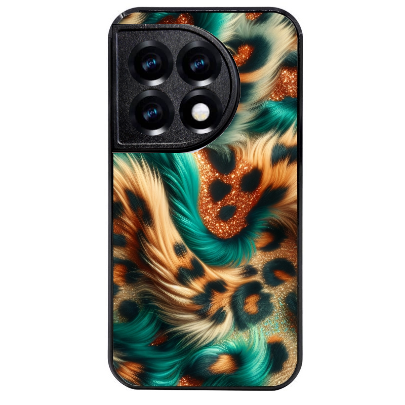 Coque noire taperso pour OnePlus 11 et 12 avec motif effet fourrure leopard 3 protection antichoc personnalisée
