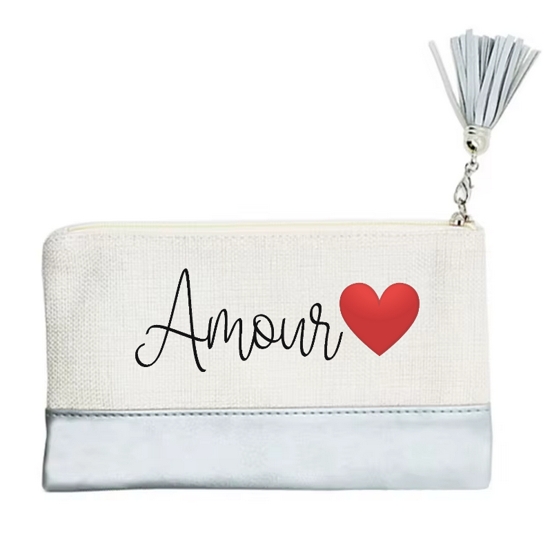 Pochette motif amour en toile et simili cuir