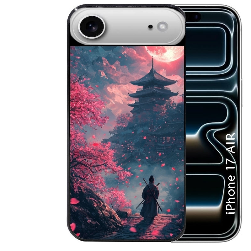 Coque noire taperso pour Iphone 17 17E AIR MAX PRO avec motif samourai cerisier protection antichoc personnalisée