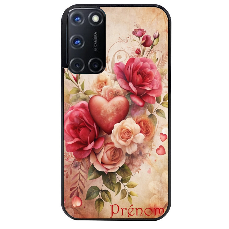 Coque noire taperso pour OPPO A72 4G avec motif coeur et fleur personnalisee protection antichoc personnalisée