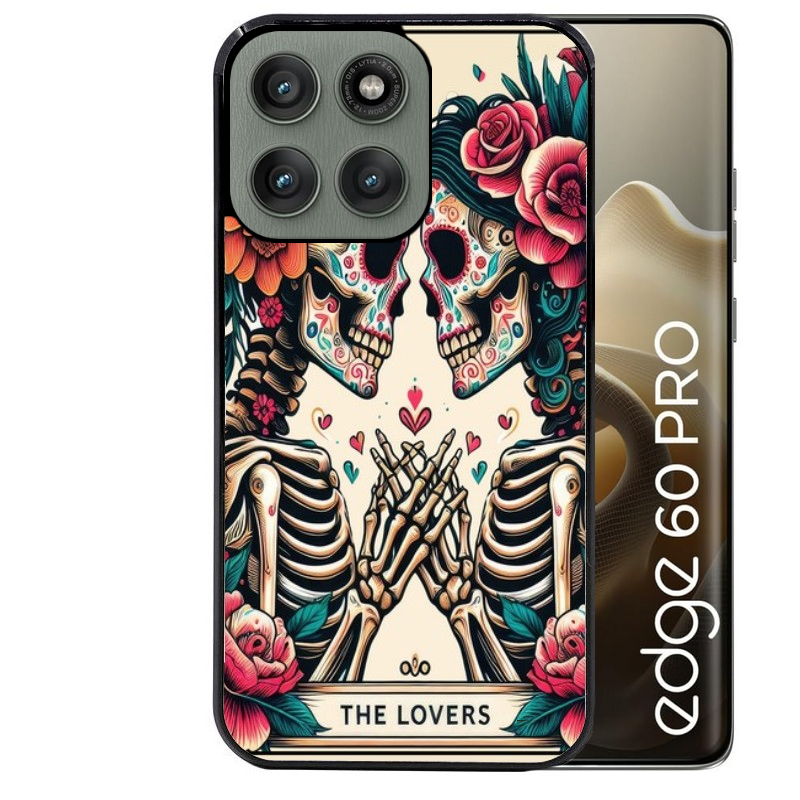 Coque noire taperso pour Moto Edge 60 et Neo Fusion Pro avec motif tete de mort lovers protection antichoc personnalisée