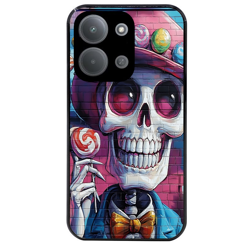 Coque noire taperso pour POCO C85 avec motif tete de mort tag protection antichoc personnalisée