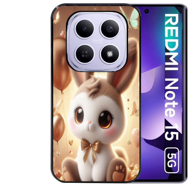 Coque noire taperso pour Redmi Note 15 et PRO PLUS 4G 5G avec motif lapin ballon protection antichoc personnalisée