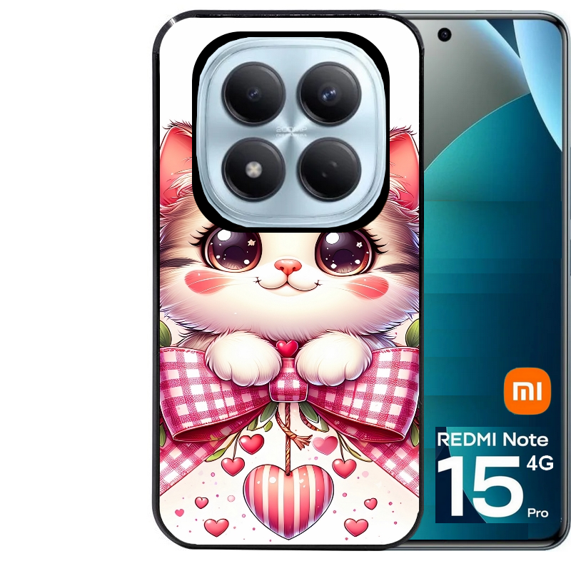 Coque noire taperso pour Redmi Note 15 et PRO PLUS 4G 5G avec motif chat noeud et coeur protection antichoc personnalisée