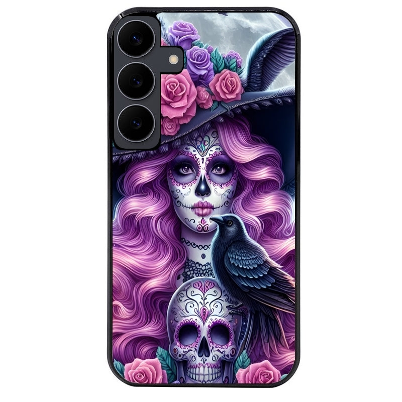Coque noire taperso pour galaxy A06 A16 A26 A36 A56 avec motif tete de mort calavera et corbeau protection antichoc personnalisée