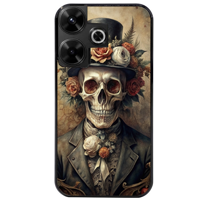 Coque noire taperso pour POCO M6 4G avec motif tete de mort chapeau protection antichoc personnalisée
