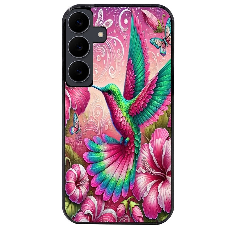 Coque noire taperso pour galaxy A06 A16 A26 A36 A56 avec motif colibri et fleurs protection antichoc personnalisée