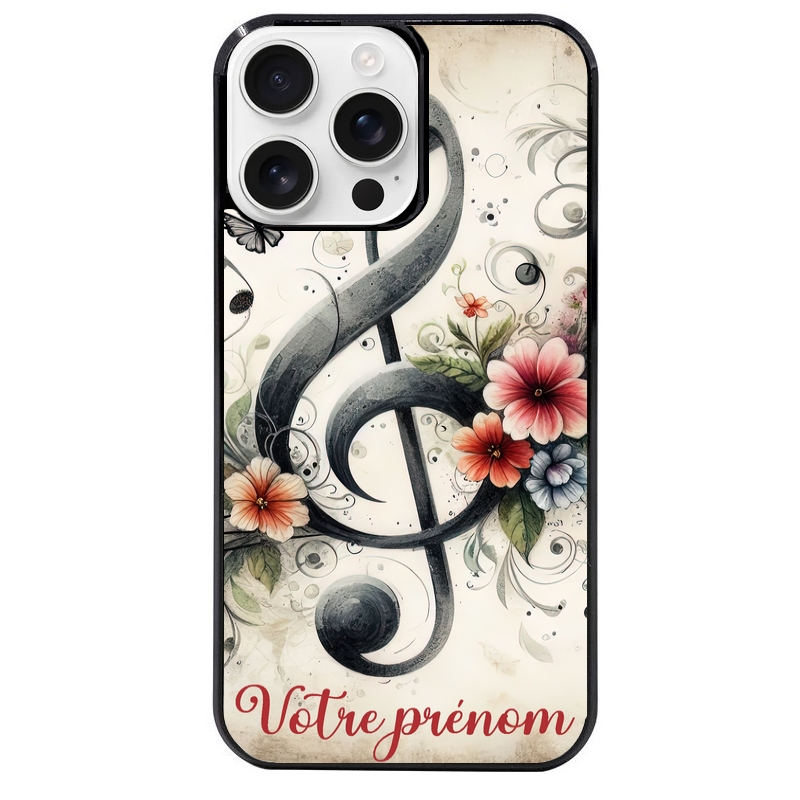 Coque noire taperso pour Iphone 16 16E PLUS MAX PRO avec motif musique cle sol personnalisee protection antichoc personnalisée