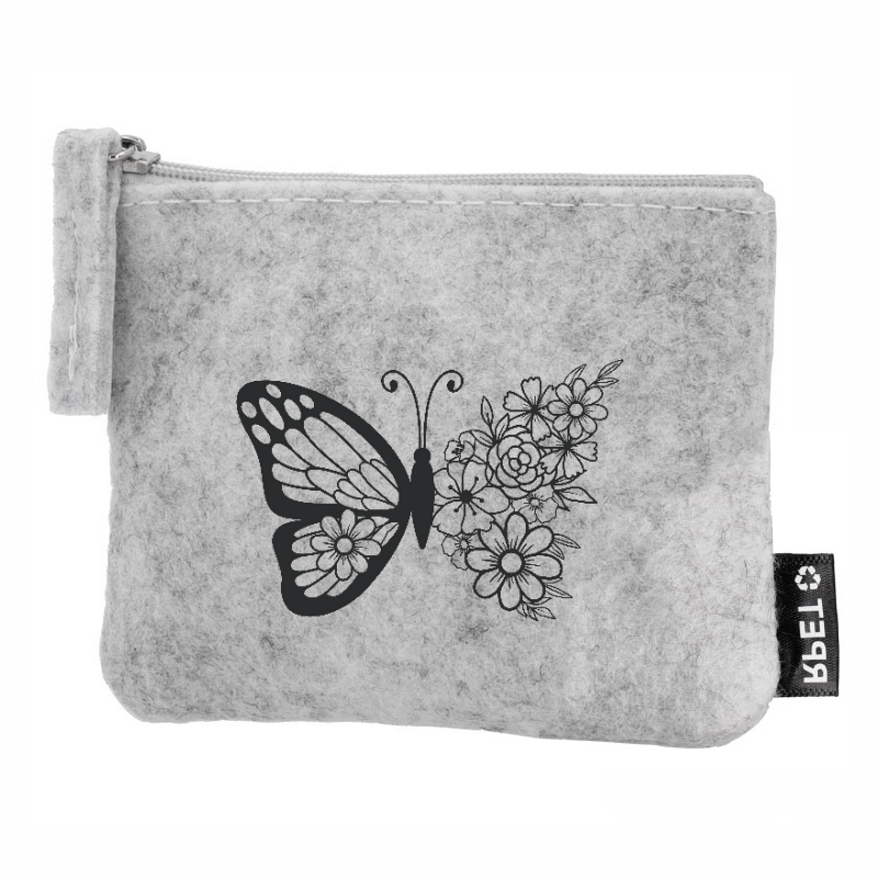 Porte monnaie personnalisé papillon fleur en feutrine en feutrine