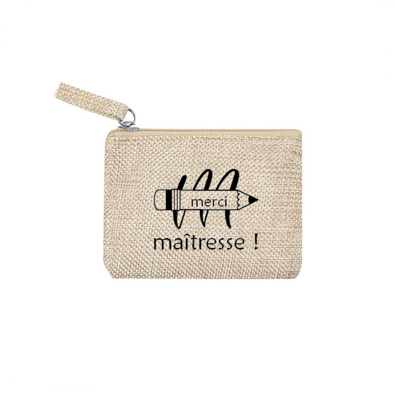 Pochette personnalisée merci maitresse en jute et doré en jute et doré
