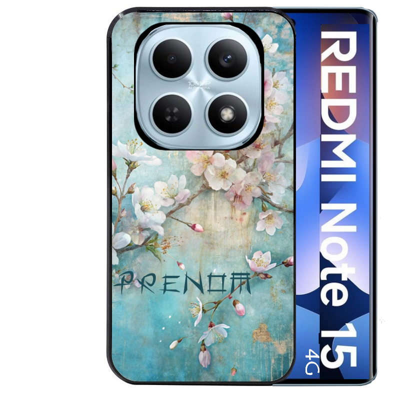Coque noire taperso pour Redmi Note 15 et PRO PLUS 4G 5G avec motif fleur sakura personnalisee protection antichoc personnalisée