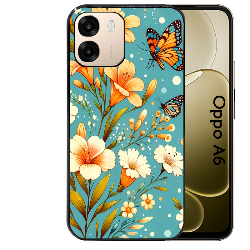 Coque noire taperso pour OPPO A6 A6X 4G et 5G avec motif fleur orange protection antichoc personnalisée