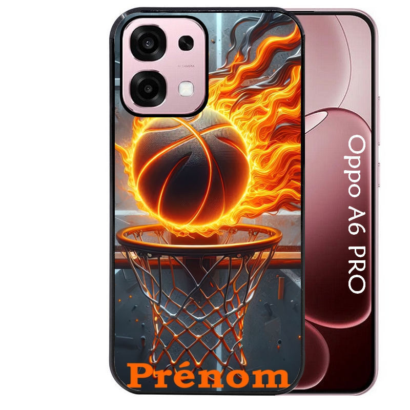 Coque noire taperso pour OPPO A6 PRO 4G et 5G avec motif basket flamme personnalisee protection antichoc personnalisée