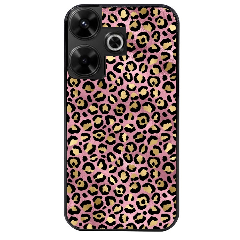 Coque noire taperso pour POCO M6 4G avec motif leopard rose protection antichoc personnalisée