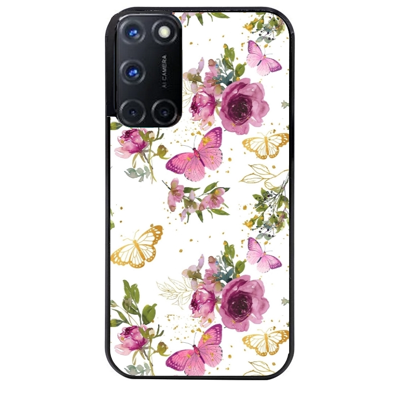 Coque noire taperso pour OPPO Reno 8 LITE avec motif fleur et papillon protection antichoc personnalisée