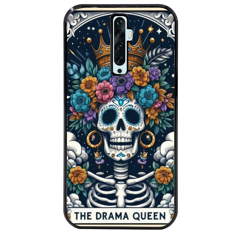 Coque noire taperso pour OPPO Reno 2 et 2Z avec motif tete de mort drama queen protection antichoc personnalisée