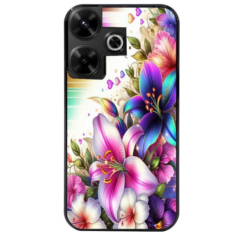 Coque noire taperso pour POCO M6 4G avec motif fleur fluo protection antichoc personnalisée
