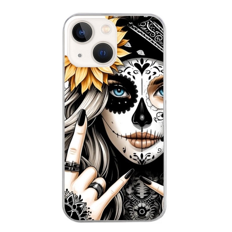 Coque taperso pour Iphone 14 et PRO PLUS PRO MAX avec motif tete de mort tatoo protection antichoc personnalisée