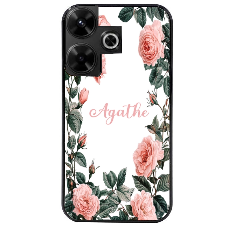 Coque noire taperso pour POCO M6 4G avec motif cadre fleur pastel personnalisee protection antichoc personnalisée