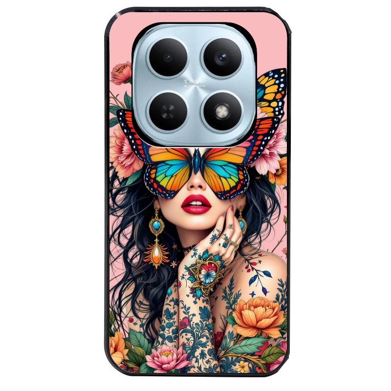Coque noire taperso pour POCO M8 5G et PRO 5G avec motif femme papillon protection antichoc personnalisée