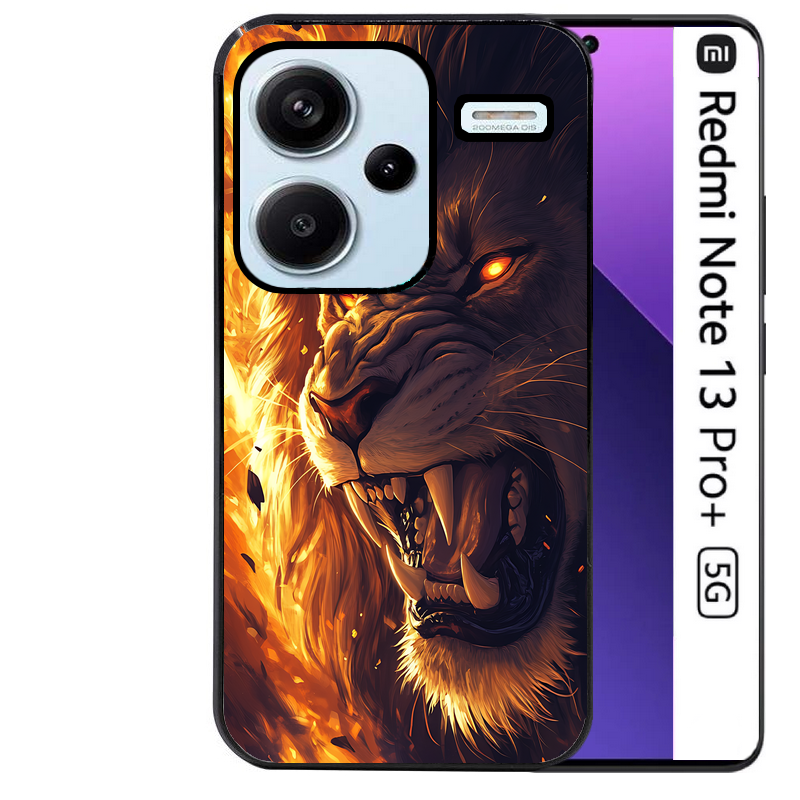 Coque noire taperso pour Redmi Note 13 PRO PLUS 5G avec motif lion flamme protection antichoc personnalisée