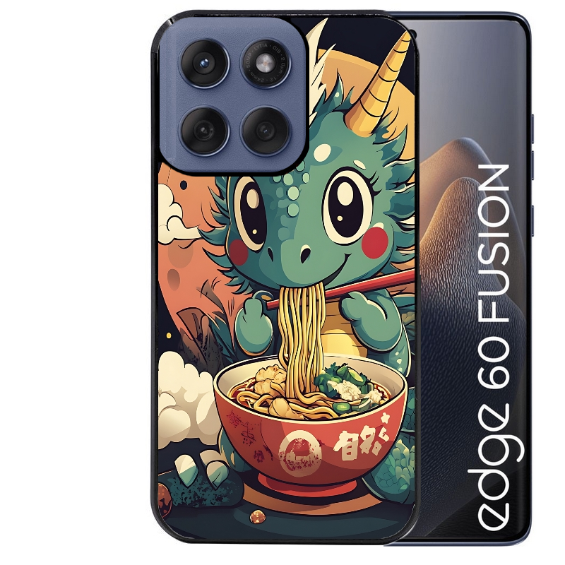 Coque noire taperso pour Moto Edge 60 et Neo Fusion Pro avec motif dragon ramen 1 protection antichoc personnalisée