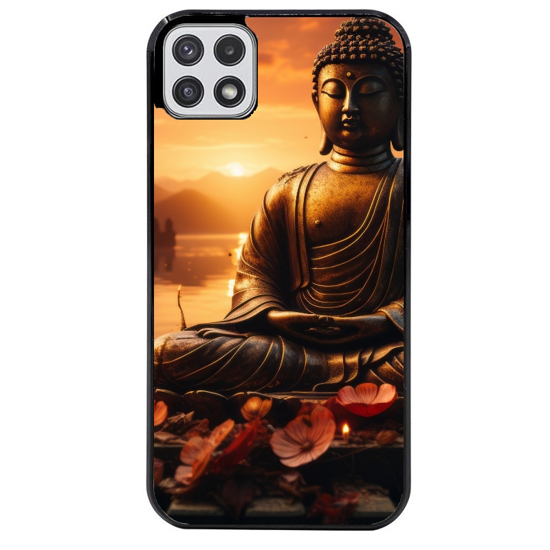 Coque noire taperso pour galaxy A22 A32 A52 A52S 4G 5G  avec motif bouddha et soleil protection antichoc personnalisée