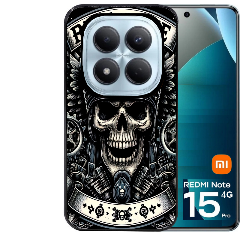 Coque noire taperso pour Redmi Note 15 et PRO PLUS 4G 5G avec motif mort motard protection antichoc personnalisée