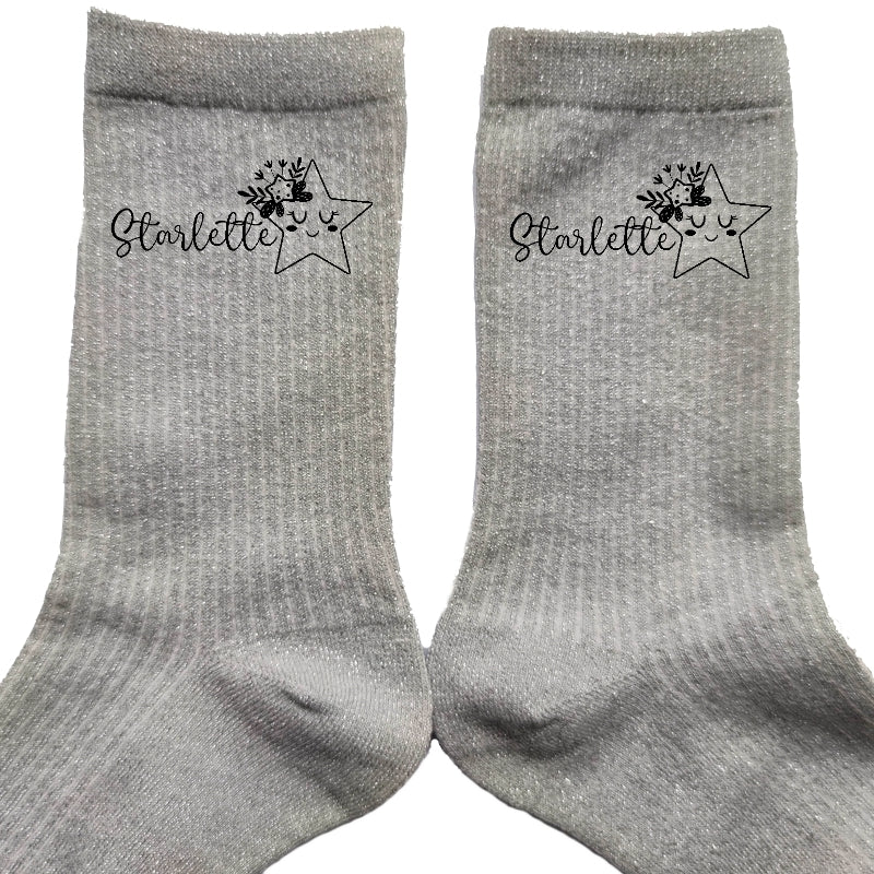 Chaussettes paillettes argent motif starlette