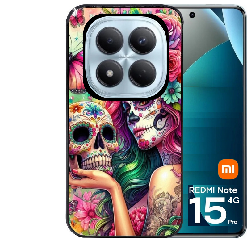Coque noire taperso pour Redmi Note 15 et PRO PLUS 4G 5G avec motif tete de mort calavera skull protection antichoc personnalisée