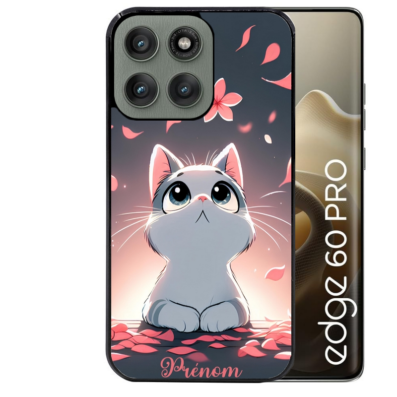 Coque noire taperso pour Moto Edge 60 et Neo Fusion Pro avec motif chat anime avec votre prenom protection antichoc personnalisée