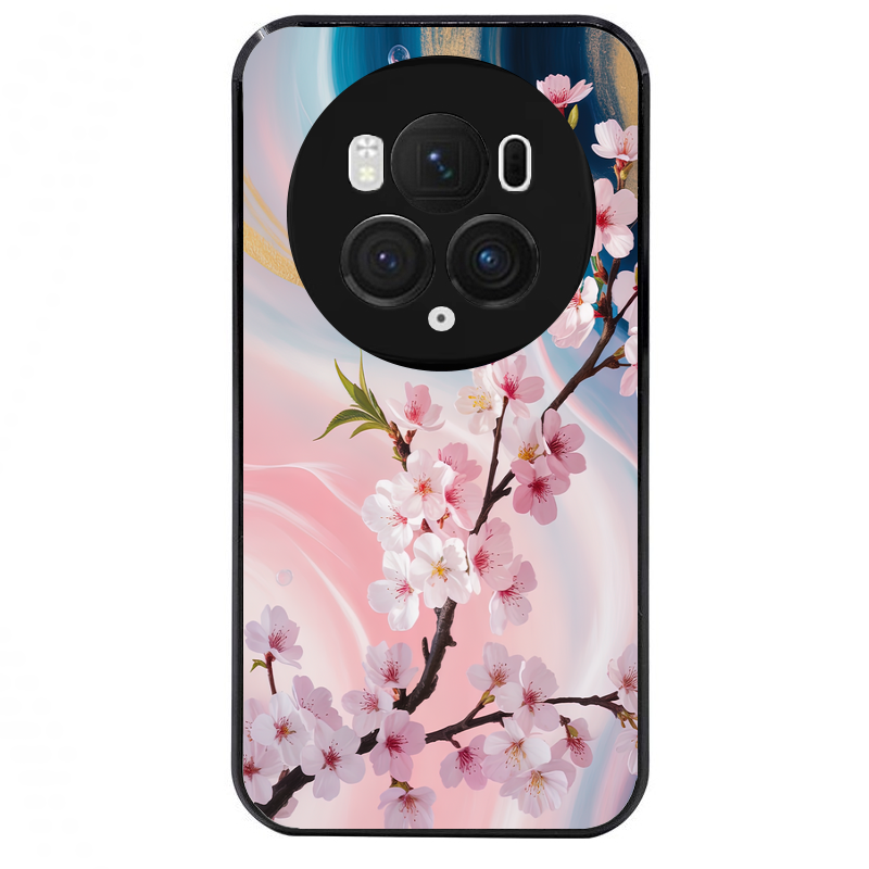 Coque noire taperso pour Magic 5 6 LITE et PRO avec motif marbre fleur cerisier protection antichoc personnalisée