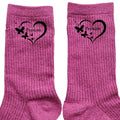 Chaussettes personnalisées paillettes rose motif coeur papillon