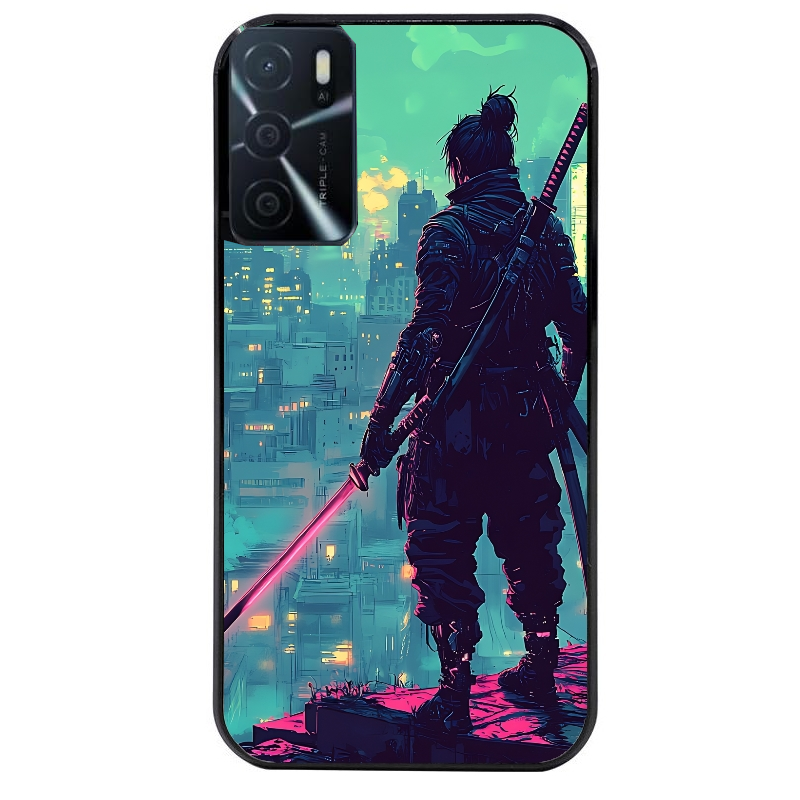 Coque noire taperso pour OPPO A16 et A16S avec motif samourai new york protection antichoc personnalisée