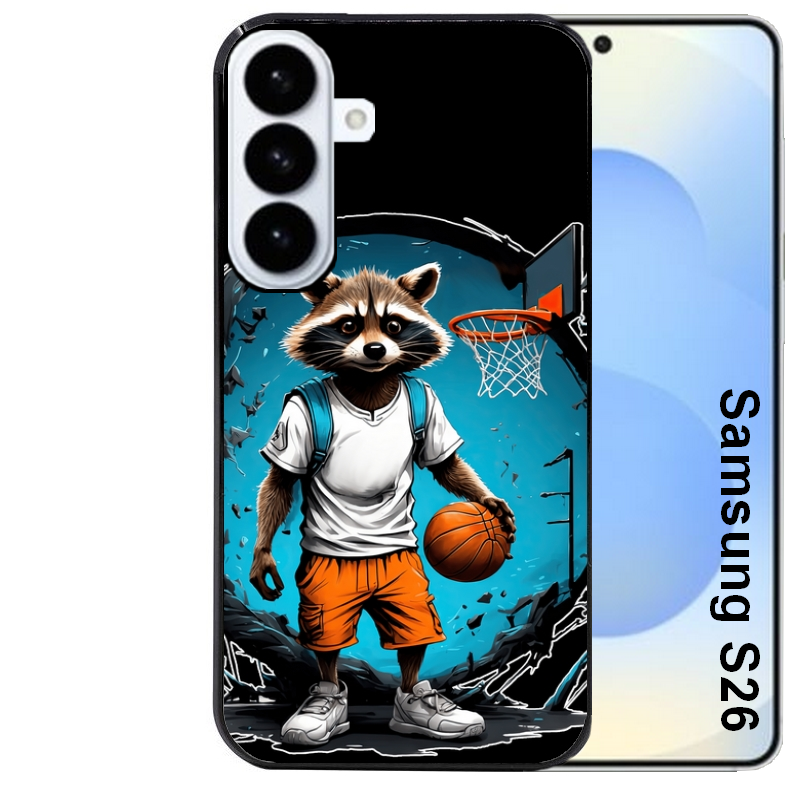 Coque noire taperso pour galaxy S26 et PLUS ULTRA FE avec motif basket racoon protection antichoc personnalisée
