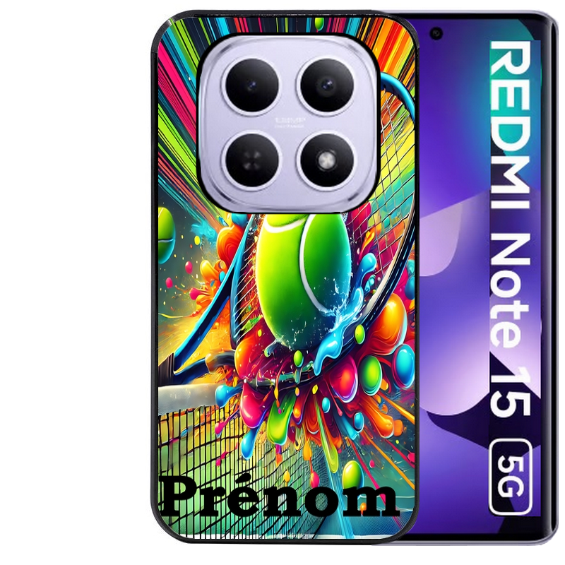 Coque noire taperso pour Redmi Note 15 et PRO PLUS 4G 5G avec motif tennis color personnalisee protection antichoc personnalisée