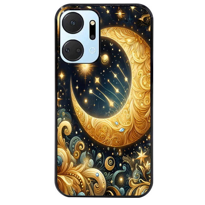 Coque noire taperso pour Honor X7A avec motif lune astre protection antichoc personnalisée