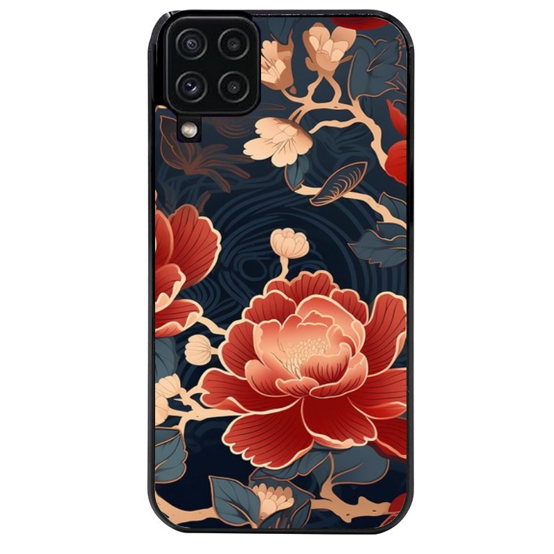 Coque noire taperso pour galaxy A22 A32 A52 A52S 4G 5G  avec motif fleur japan protection antichoc personnalisée