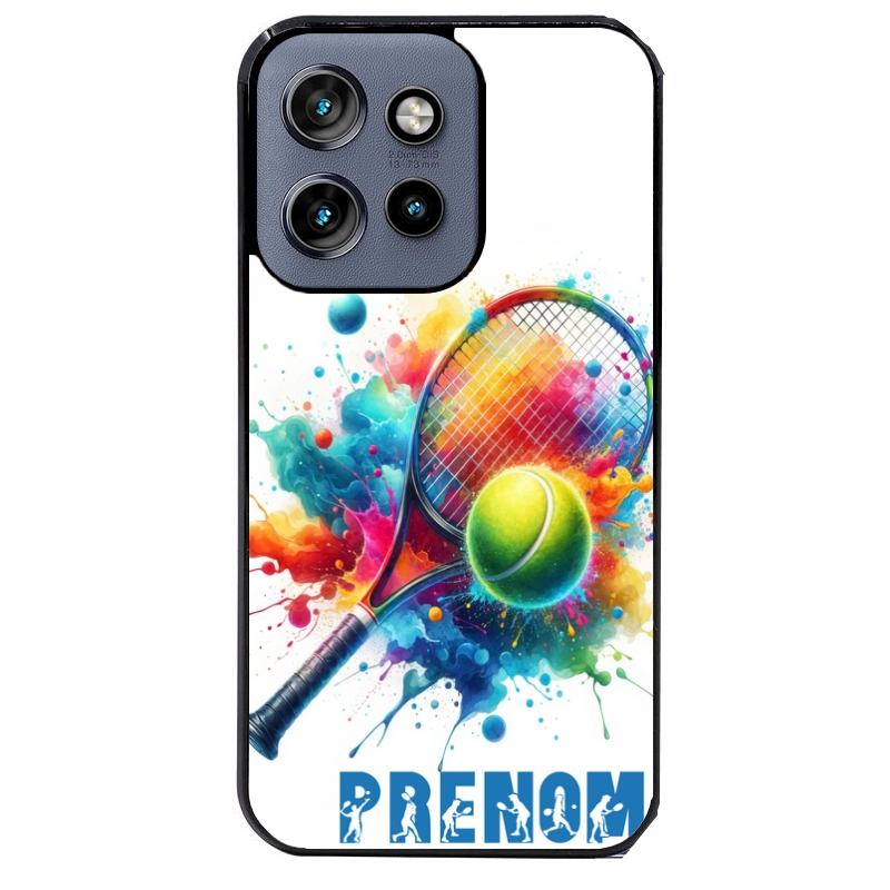 Coque noire taperso pour Moto Edge 60 et Neo Fusion Pro avec motif tennis raquette personnalisee protection antichoc personnalisée