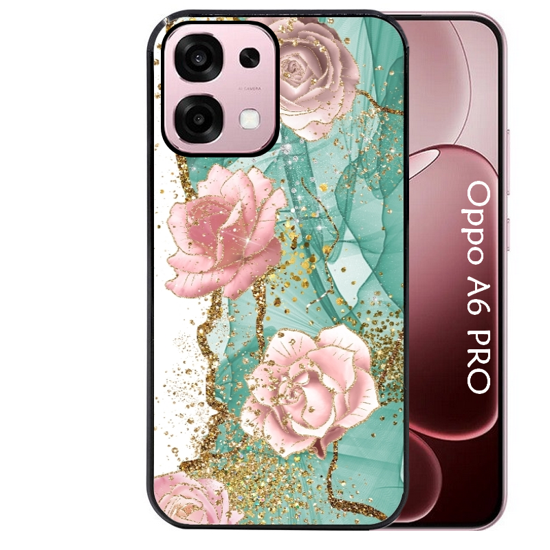 Coque noire taperso pour OPPO A6 PRO 4G et 5G avec motif marbre fleur turquoise protection antichoc personnalisée