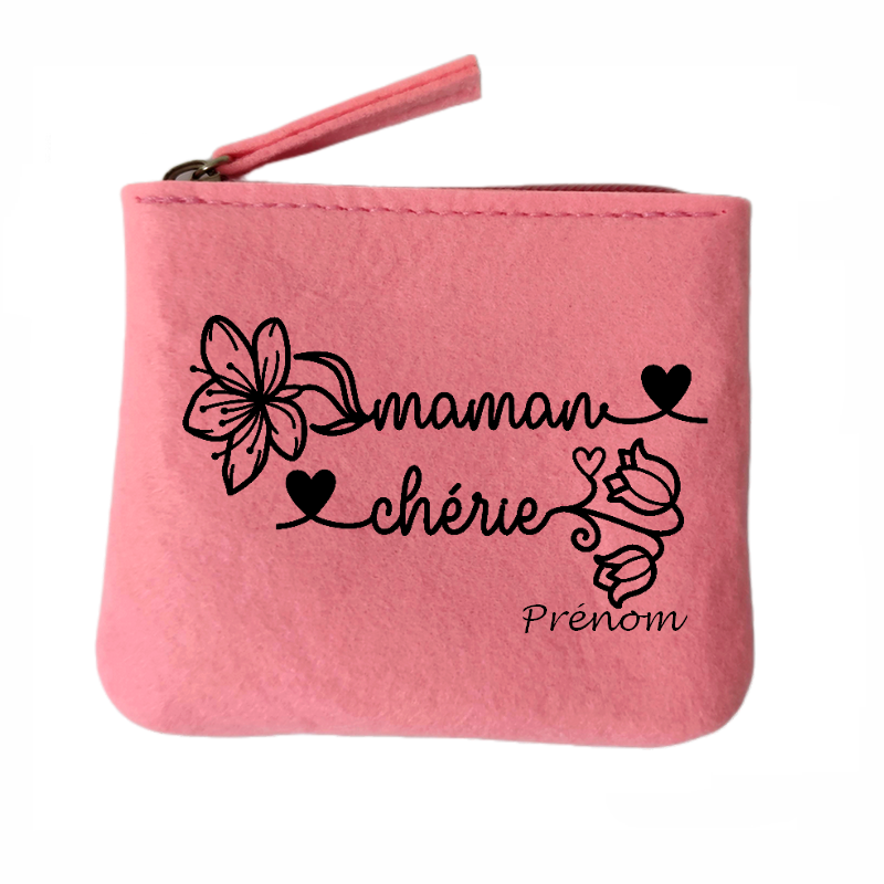 Porte monnaie personnalisé maman cherie en feutrine en feutrine