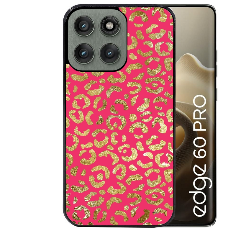 Coque noire taperso pour Moto Edge 60 et Neo Fusion Pro avec motif leopard fuschia protection antichoc personnalisée