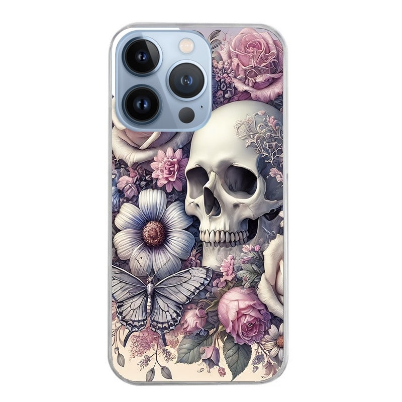 Coque taperso pour Iphone 14 et PRO PLUS PRO MAX avec motif tete de mort pastel protection antichoc personnalisée