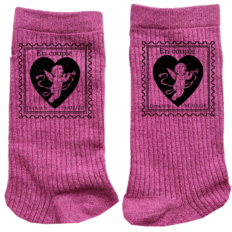 Chaussettes personnalisées paillettes rose motif en couple