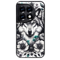 Coque noire taperso pour OnePlus 11 et 12 avec motif loup et fleur protection antichoc personnalisée