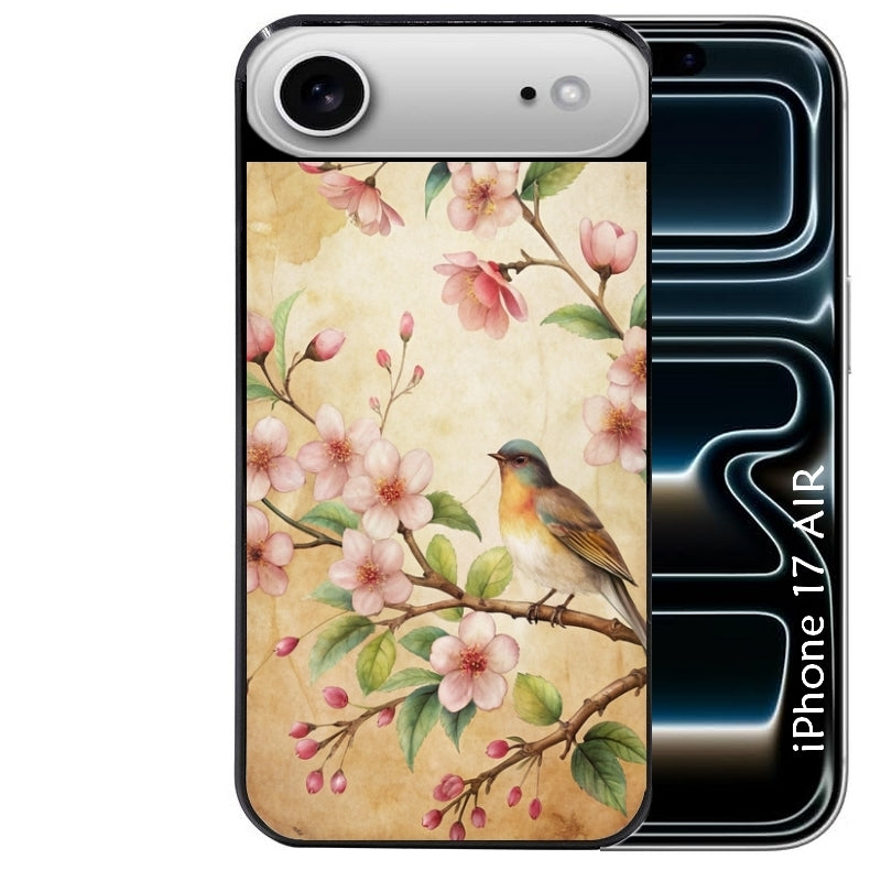 Coque noire taperso pour Iphone 17 17E AIR MAX PRO avec motif fleur et colibri protection antichoc personnalisée