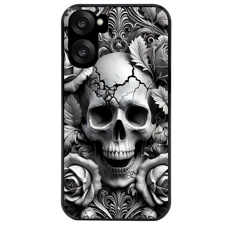 Coque noire taperso pour OnePlus Nord CE5 avec motif tete de mort fleur protection antichoc personnalisée